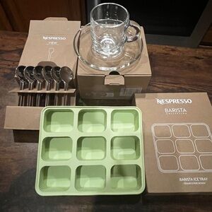 NWT Nespresso Barista Collection Ice Cube Tray, Cup & Saucer, and Spoons